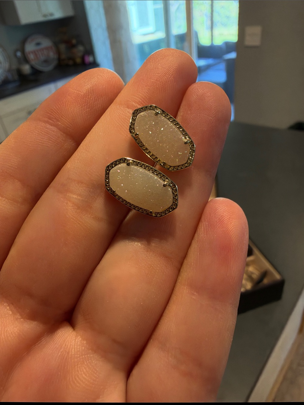 Kendra Scott White Druzy Gold-Edged Stud Earrings - Picture 3 of 4